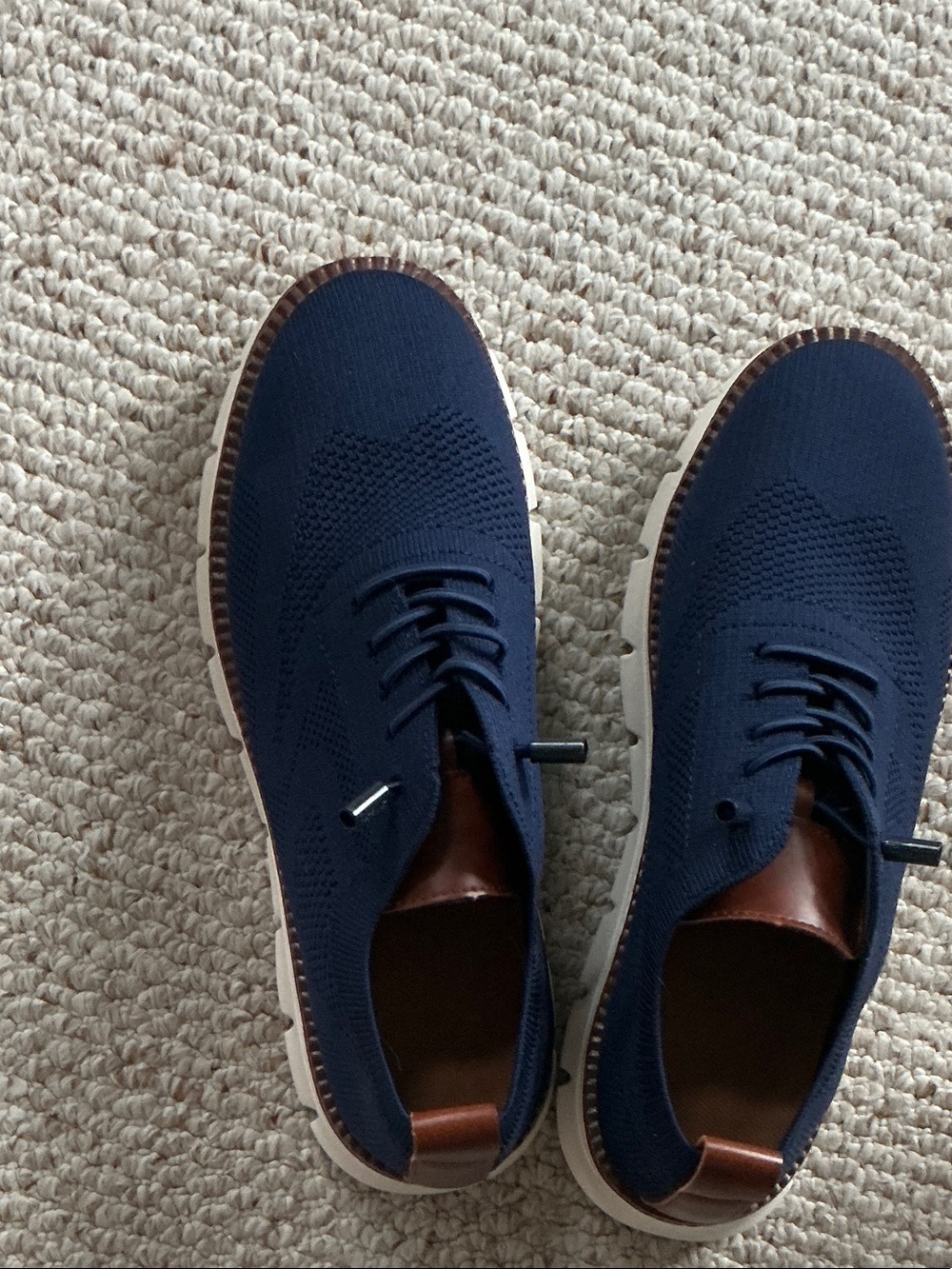 Men's Knit Navy Derby Shoes with Brown Trim - Picture 1 of 5